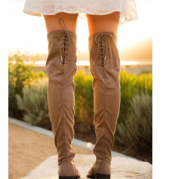 Suede Back Lace-Up Over-The-Knee Riding Boots - Picture 4 of 6